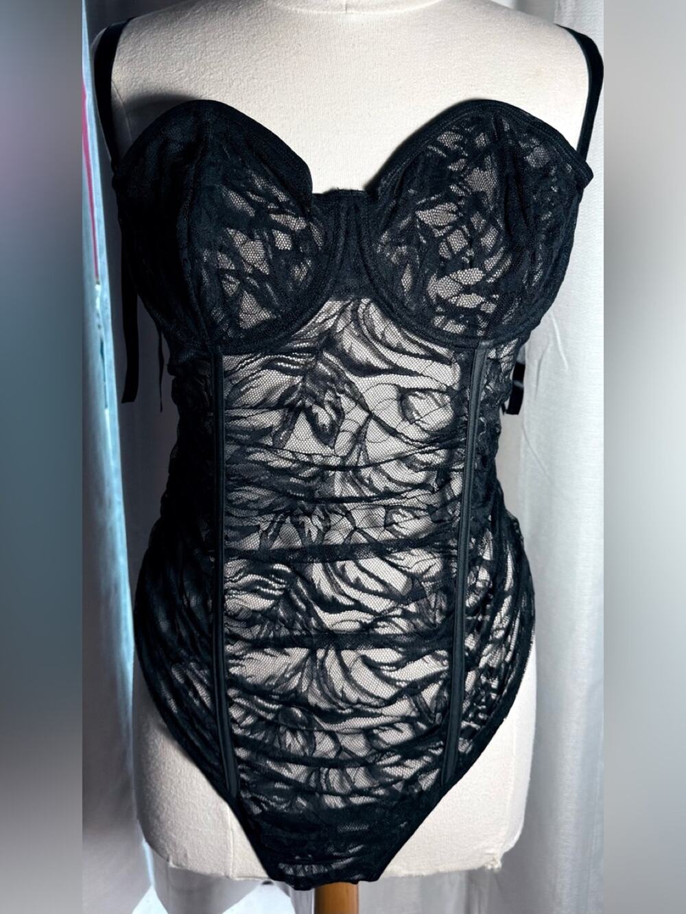 Sheer Black Lace  Bandeau Bodysuit